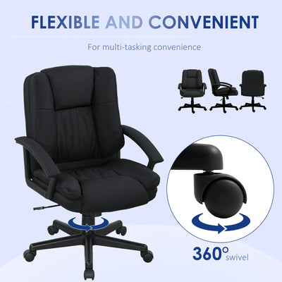 HOMCOM Linen-Look Padded Office Chair - Black 