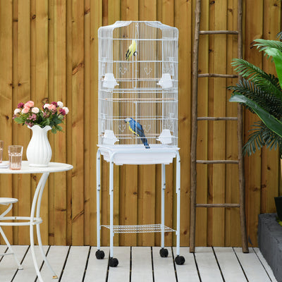 PawHut Bird Cage Budgie Cages for Finch Canary Parakeet with Stand Wheels Slide-out Tray Accessories Storage Shelf, White 46.5 x 36 x 157 cm 
