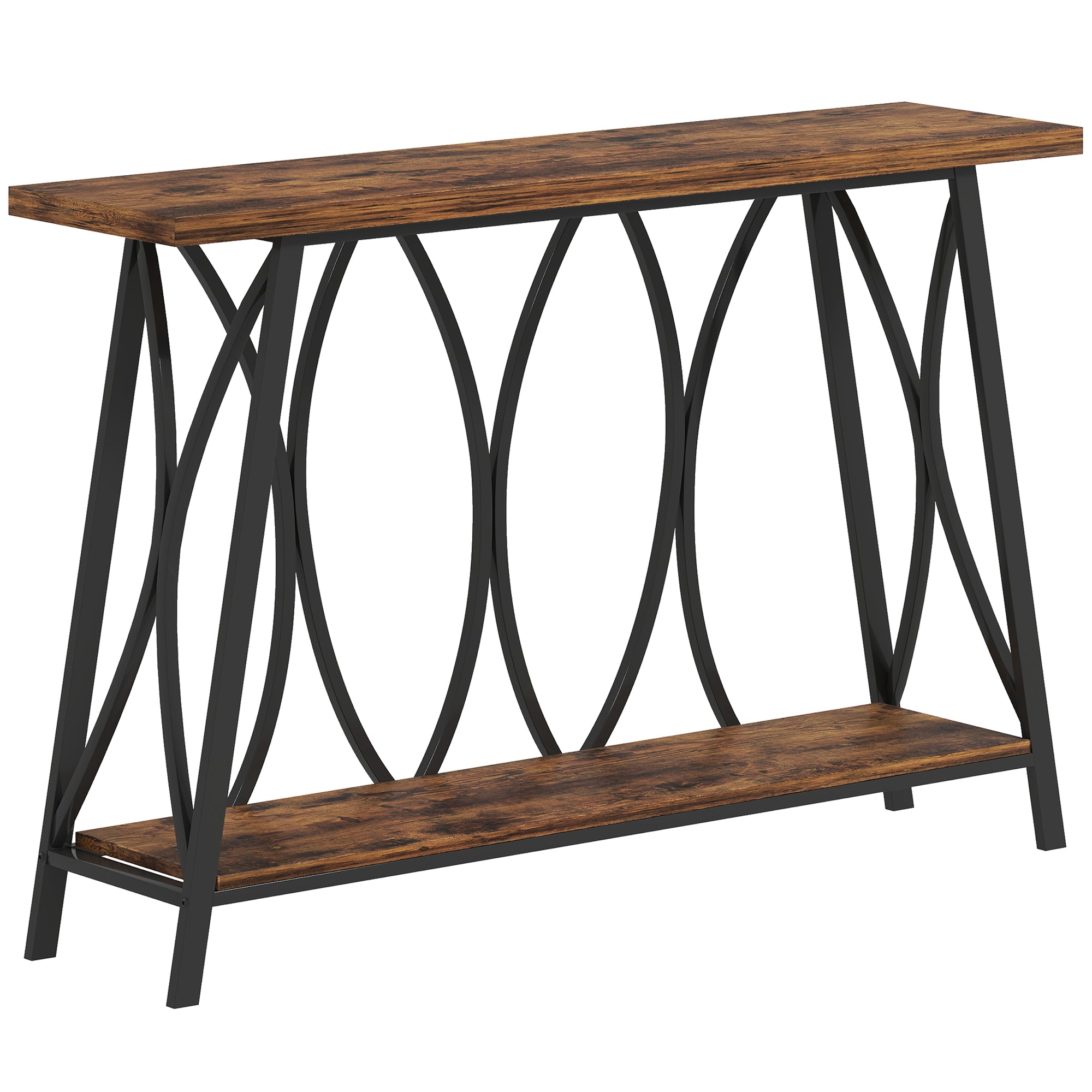 HOMCOM Narrow Console Table, Industrial 2-Tier Sofa Table with Metal Frame for Entryway, Living Room, 120x30x80cm, Rustic Brown 