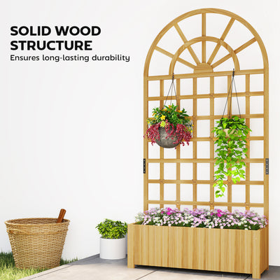 Outsunny Wooden Raised Planter with Trellis, Raised Bed for Garden with Lattice and Drainage Holes for Climbing Plants 