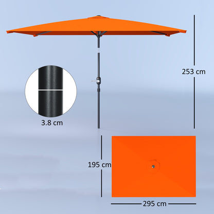 Outsunny 3x2m Patio Parasol Garden Umbrellas Canopy with Aluminium Tilt Crank Rectangular Sun Shade Steel, Orange 