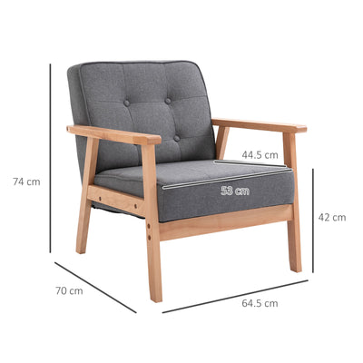 HOMCOM Armchair, Linen Fabric Accent Chair, Occasional Chair with Beech Wood Frame for Living Room, Reception, Bedroom, Balcony, Set of 2, Grey and Natural 