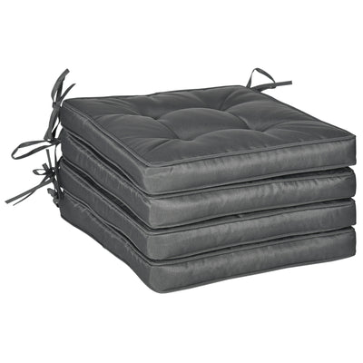 Outsunny Set of 4 Garden Seat Cushion with Ties, 42 x 42cm Replacement Dining Chair Seat Pad, Grey 