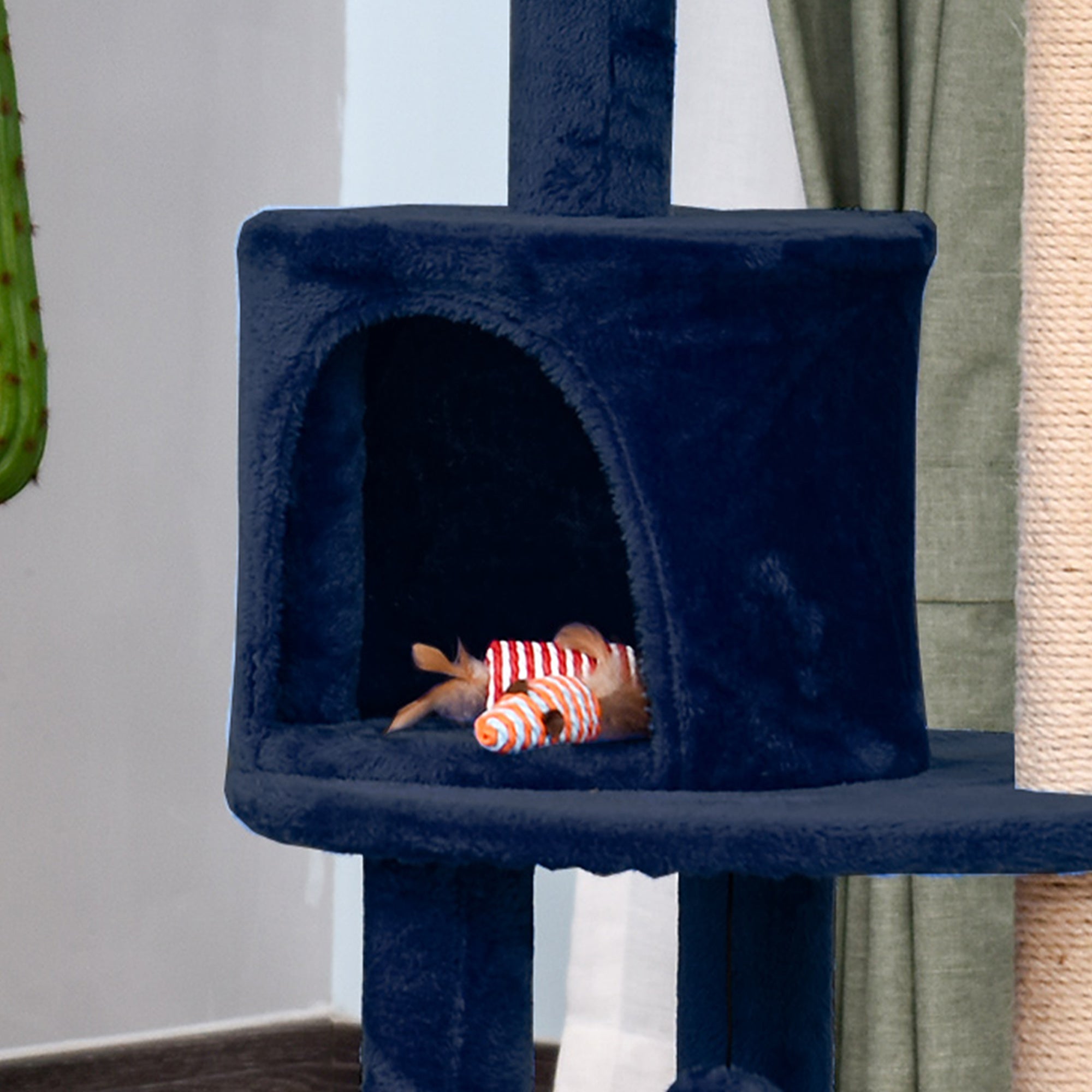 PawHut 104 cm Cat Tree, Cat Condo Tree Tower, Cat Activity Centre with Scratching Posts, Plush Perches, Hanging Ball - Blue 