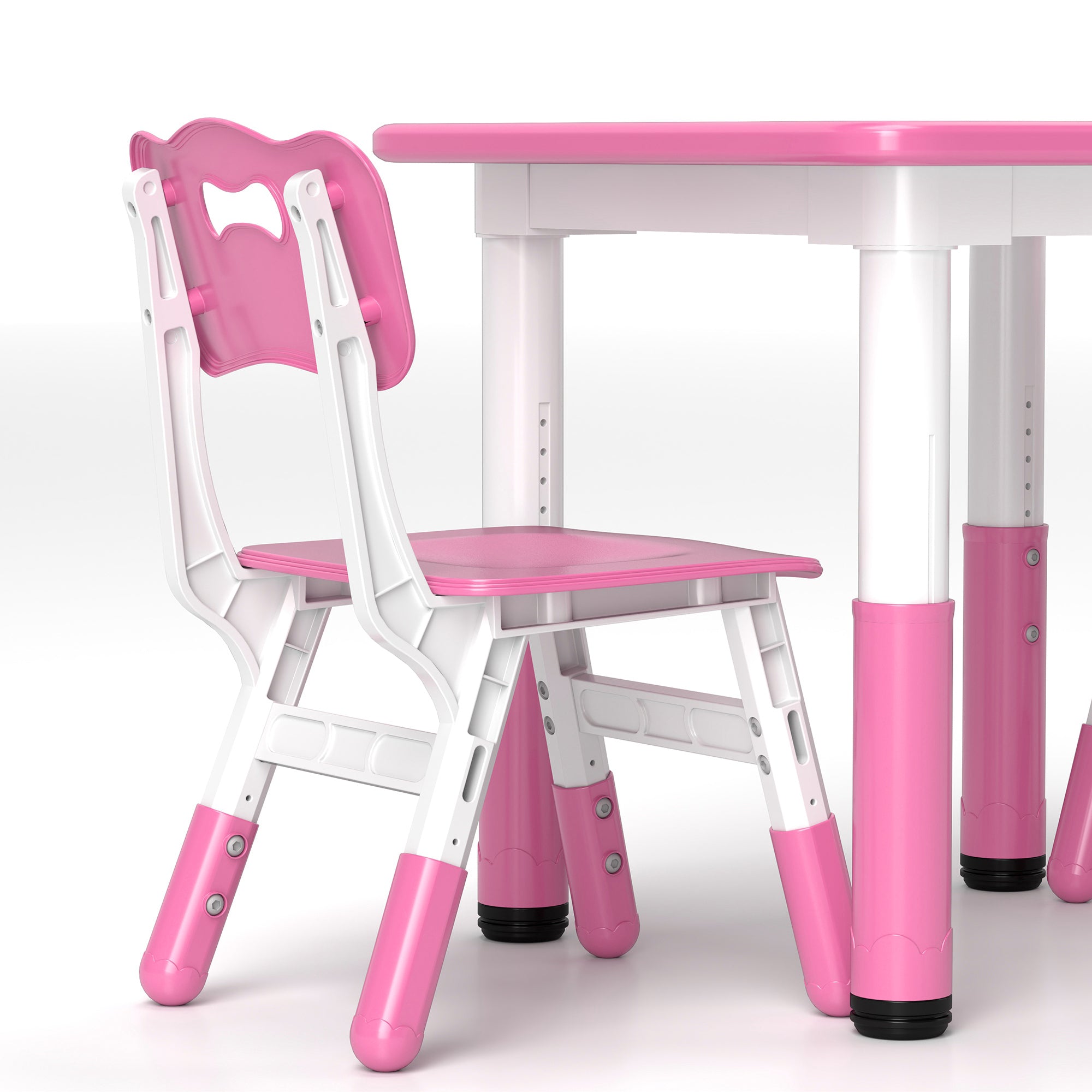 AIYAPLAY Height Adjustable Toddler Table and Chair Set, 3 Pcs Children Activity Table w/ 2 Chairs, for Playroom, Bedroom - Pink 