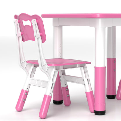 AIYAPLAY Height Adjustable Toddler Table and Chair Set, 3 Pcs Children Activity Table w/ 2 Chairs, for Playroom, Bedroom - Pink 