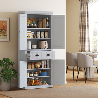 HOMCOM Multi-Storage Mid-Century Kitchen Cabinet - Grey 