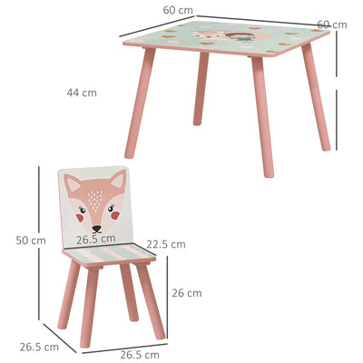 ZONEKIZ Kids and Table Chairs, Children Desk with Two Chairs, Toddler Furniture Set, for Ages 3-6 Years - Pink 