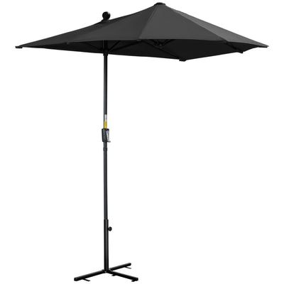 Outsunny 2m Half Parasol Market Umbrella Garden Balcony Parasol with Crank Handle, Base, Double-Sided Canopy, Black 
