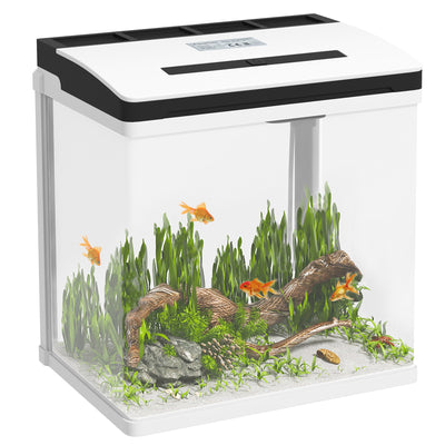 PawHut 13L Glass Aquarium Fish Tank with Filter, LED Lighting, for Betta, Guppy, Mini Parrot Fish, Shrimp, 29 x 20 x 30.5cm 