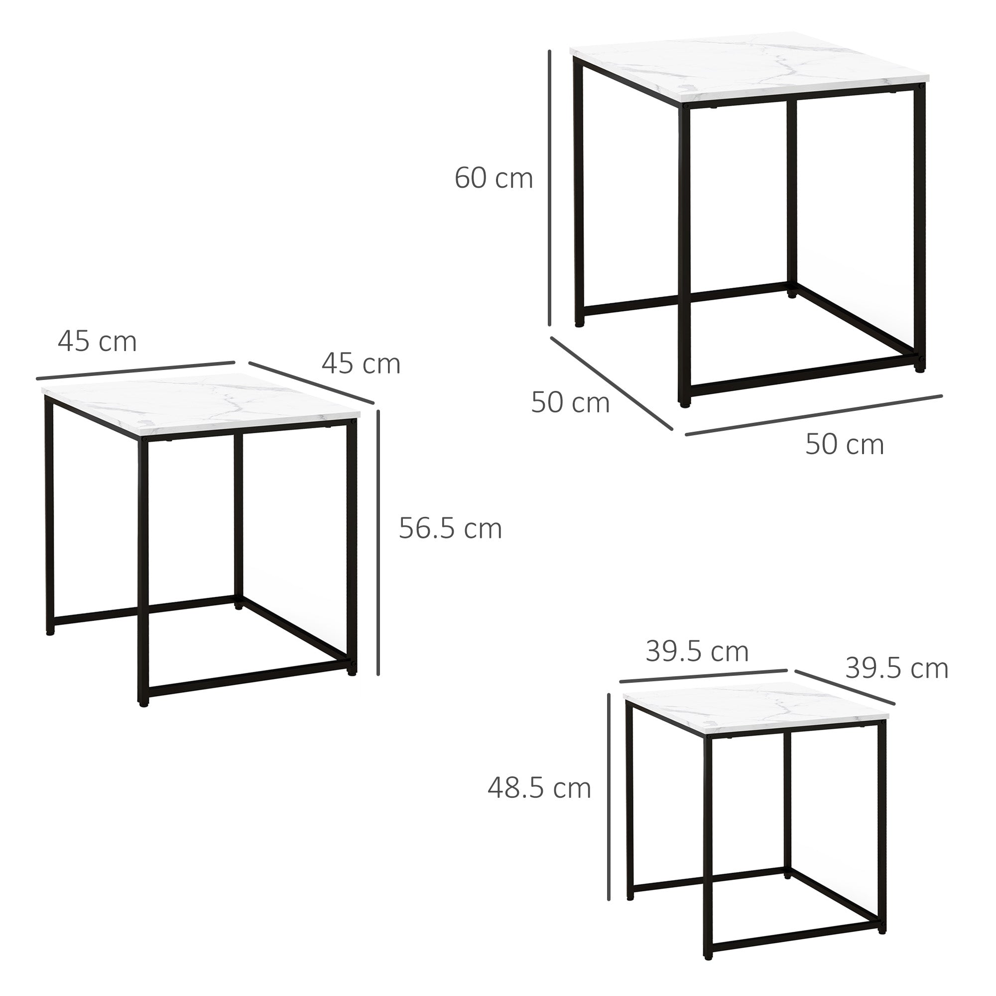 HOMCOM Three Nest of Tables, Marble Effect Finish 