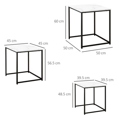 HOMCOM Three Nest of Tables, Marble Effect Finish 