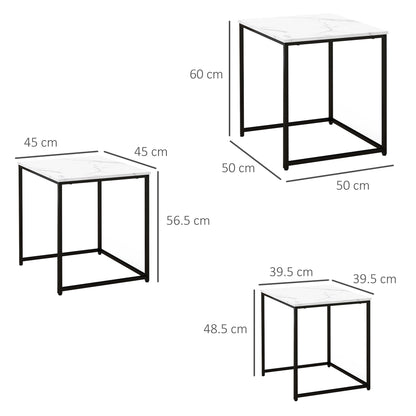 HOMCOM Three Nest of Tables, Marble Effect Finish 