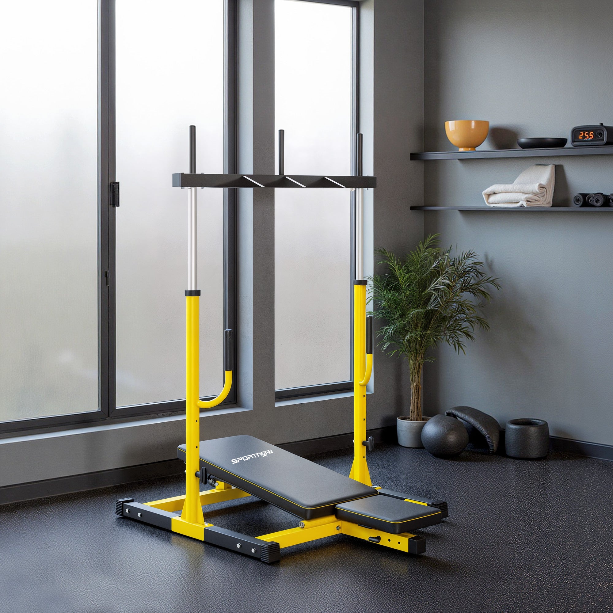 SPORTNOW Vertical Leg Press Machine with Adjustable Leg, Back and Head Positions, 1" Standard Plate Compatible, Yellow 