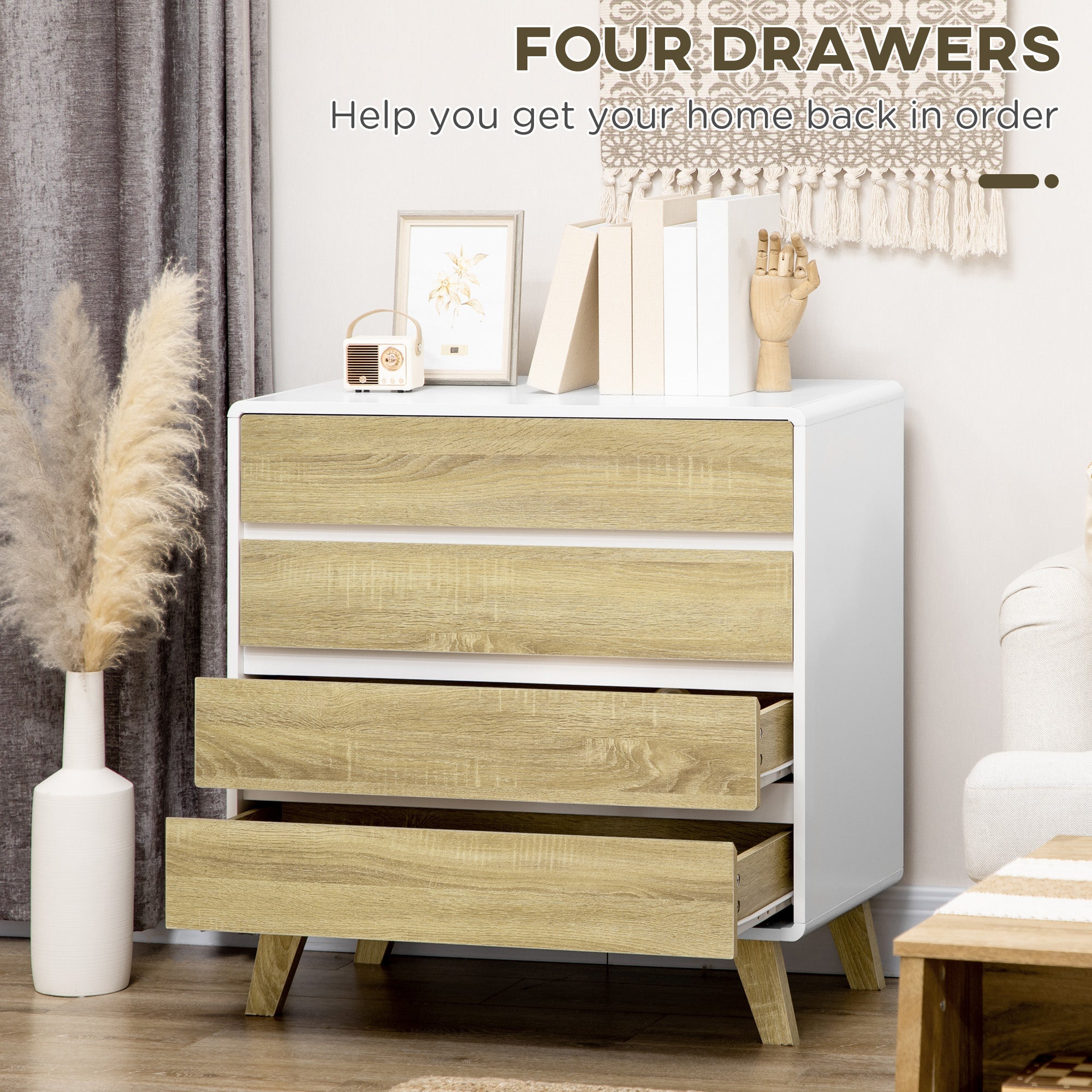 HOMCOM Chest of Four Drawers - Wood-Effect/White 