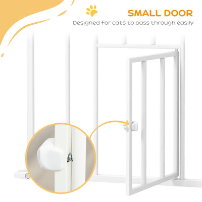 PawHut Extra Tall Pet Gate, Indoor Dog Safety Gate, with Cat Flap, Auto Close, 74-101cm Wide - White 