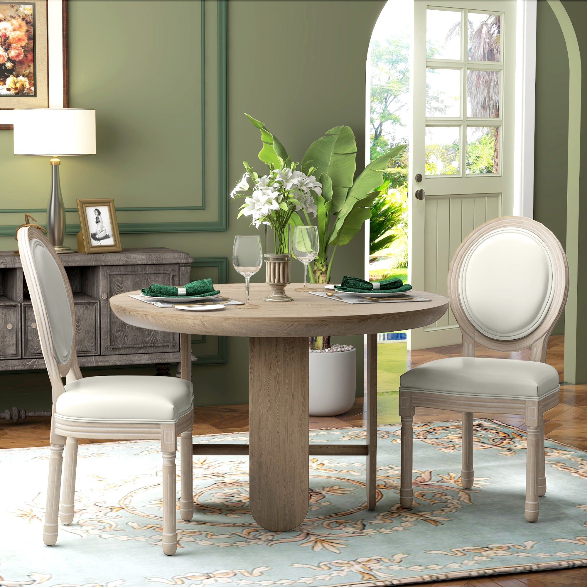 HOMCOM Set of Two French Style Wooden Dining Chairs - Cream White