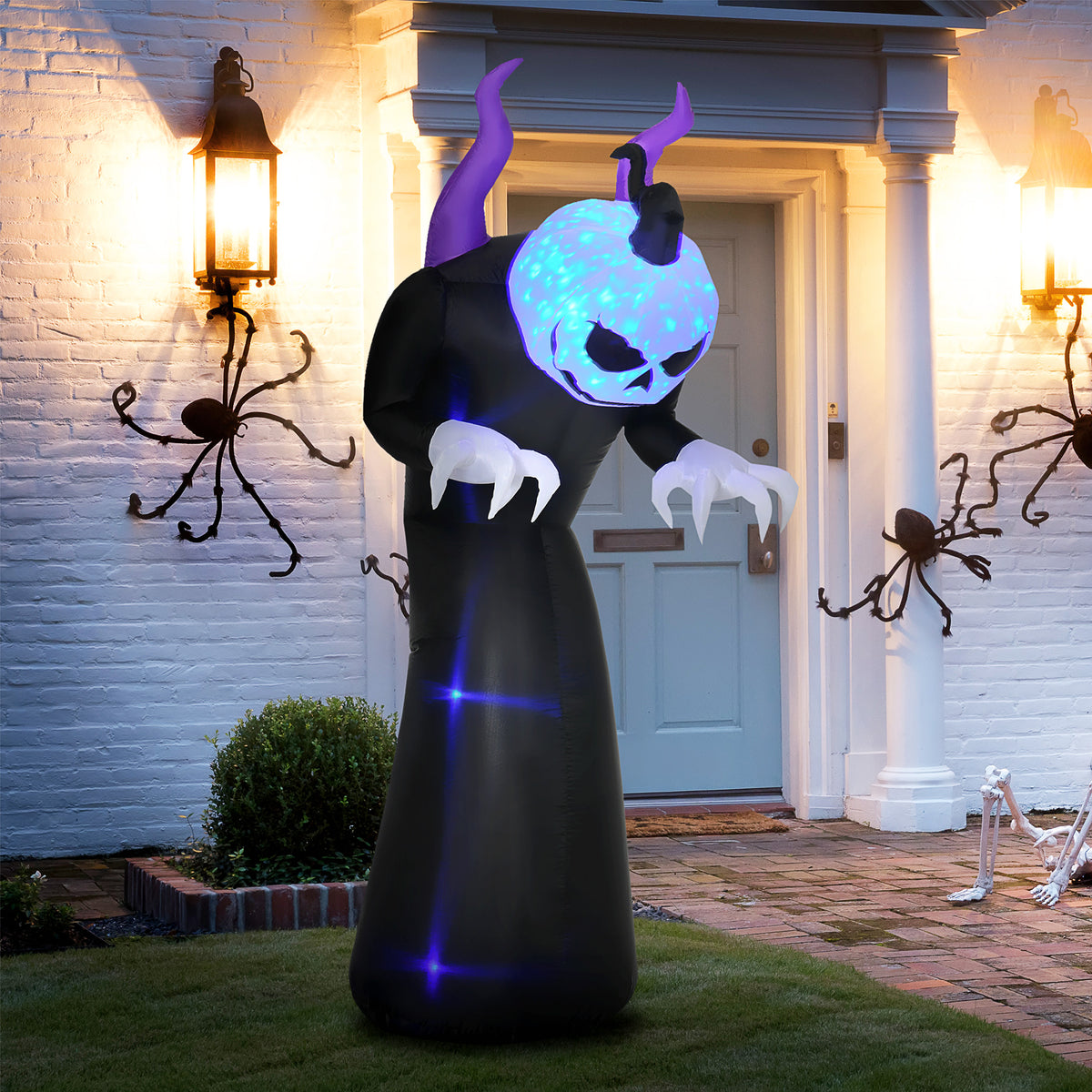 Outsunny 7ft Inflatable Halloween Ghost with Horns, Blow-Up Outdoor LED Display with Flame Effect for Garden, Lawn, Party, Holiday 