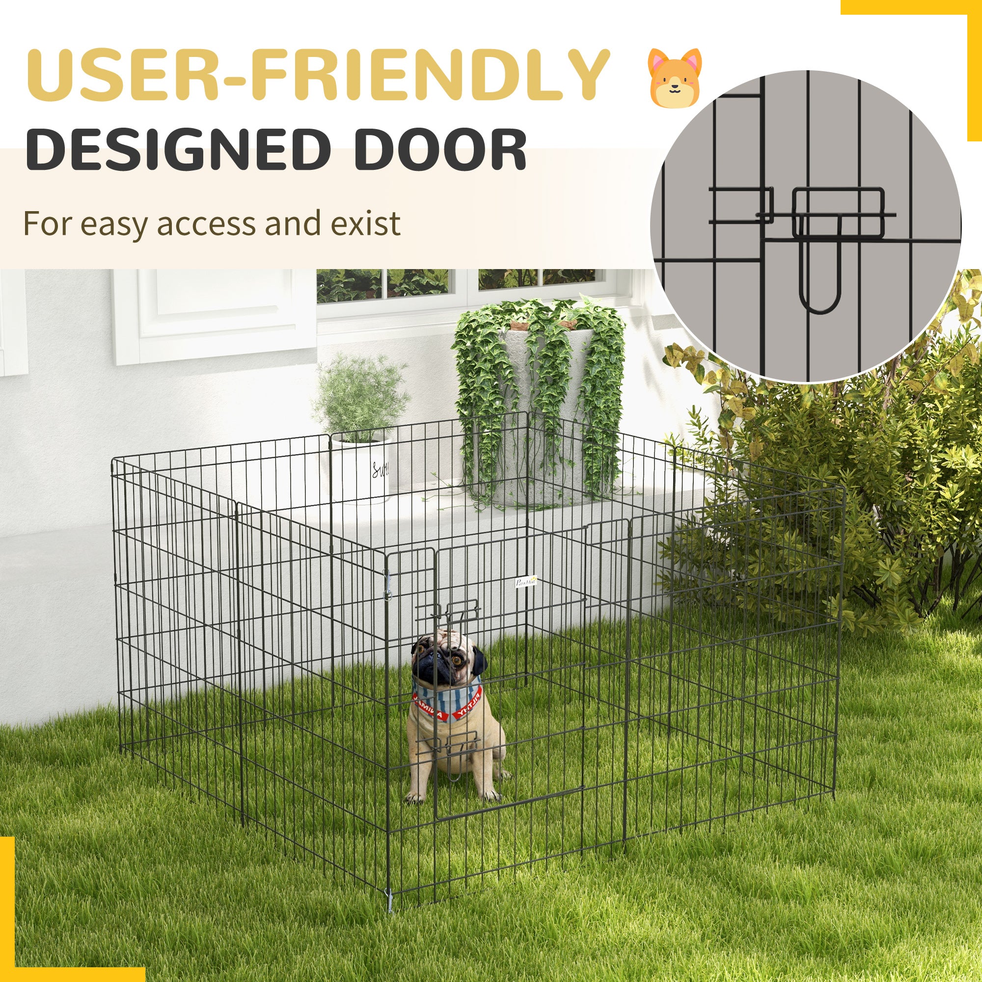PawHut 8 Panel DIY Dog Pen with Door, for Dogs, Small Animals, Indoor/Outdoor Use, 76cm High 