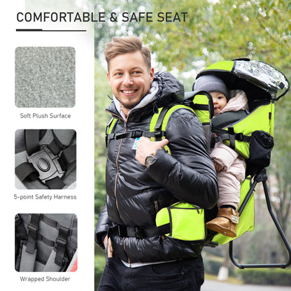 HOMCOM Baby Hiking Backpack Carrier Child Carrier with Ergonomic Hip Seat Detachable Rain Cover Adjustable Straps Stand for Toddler 6 - 36 Months Green 