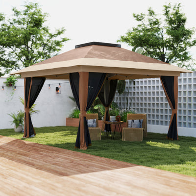 Outsunny 3.6 x 3.6m Pop-Up Gazebo, with Accessories - Brown 