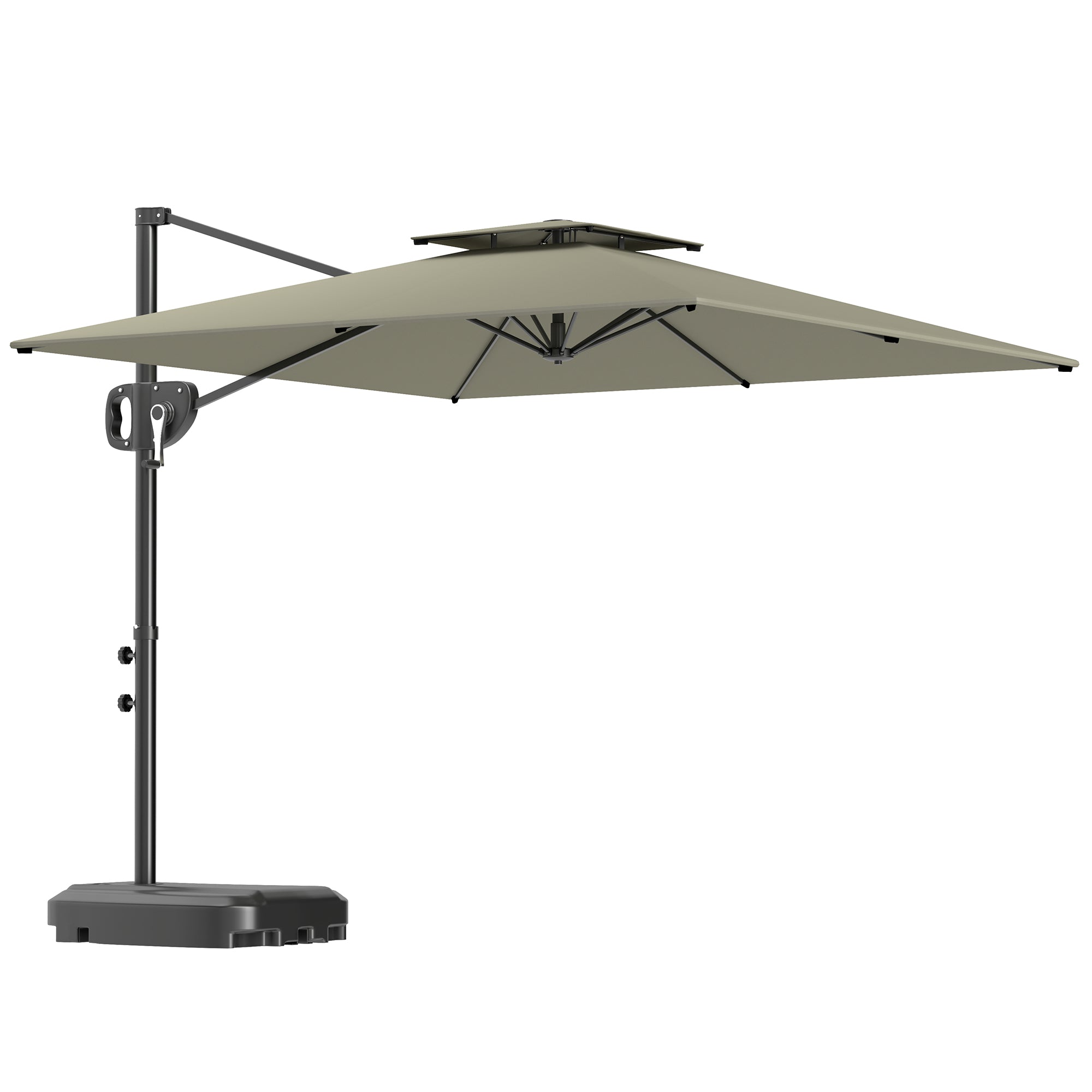 Outsunny Cantilever Parasol with Weighted Base Double Top Garden Parasol Square Hanging Patio Umbrella with Crank Tilt Light Grey 