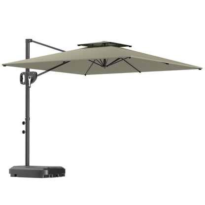 Outsunny Cantilever Parasol with Weighted Base Double Top Garden Parasol Square Hanging Patio Umbrella with Crank Tilt Light Grey 