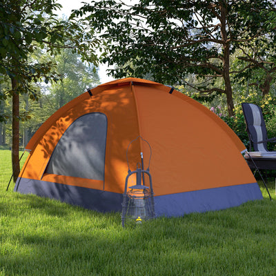 Outsunny 2 Person Camping Tent, Dome Tent with Zipped Doors, Storage Pocket, Portable Handy Bag, Orange 