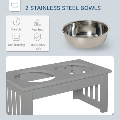 PawHut Raised Dog Feeding Bowls with Stand, Stainless Steel for  Extra Small and Small Dog, 44L x 24W x 15H cm - Grey 