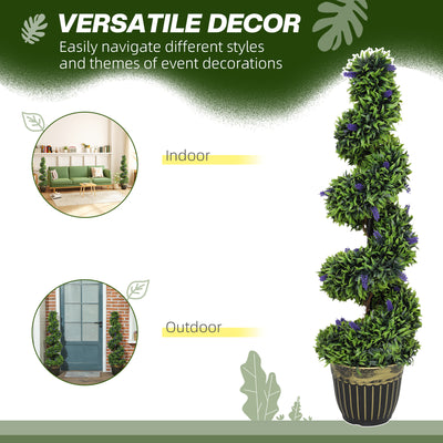 HOMCOM Set of 2 Decorative Artificial Plants, Boxwood Spiral Topiary Tree with Lavender and Pot, Fake Plants for Home Indoor Outdoor Decor, 115cm 
