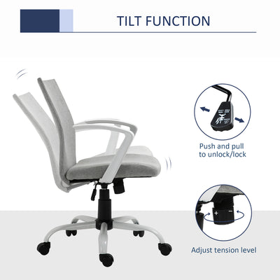 Vinsetto Office Chair Linen Swivel Computer Desk Chair Home Study Task Chair with Wheels, Arm, Adjustable Height, Light Grey 