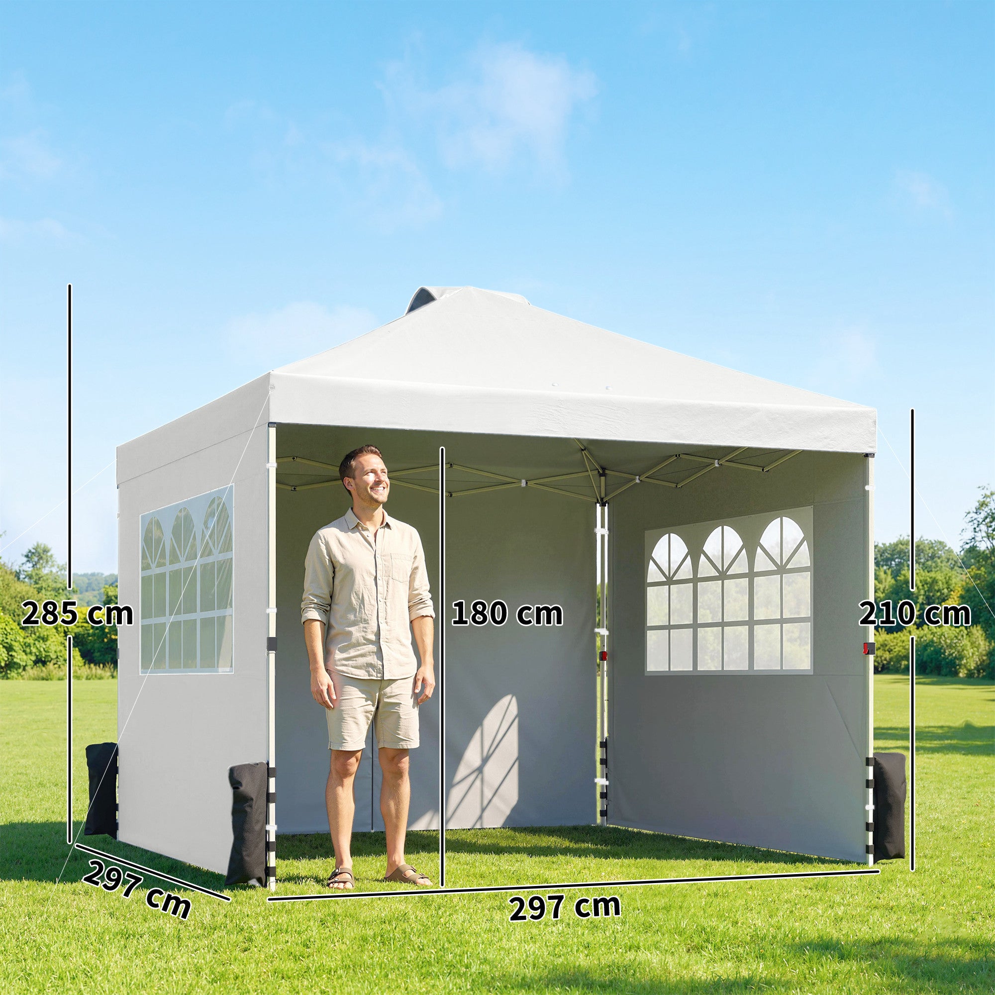 Outsunny Pop Up Gazebo Waterproof Height Adjustable Canopy with 3 Sidewalls Wheeled Bag for Parties 3 x 3 m White 