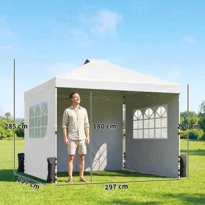 Outsunny Pop Up Gazebo Waterproof Height Adjustable Canopy with 3 Sidewalls Wheeled Bag for Parties 3 x 3 m White 
