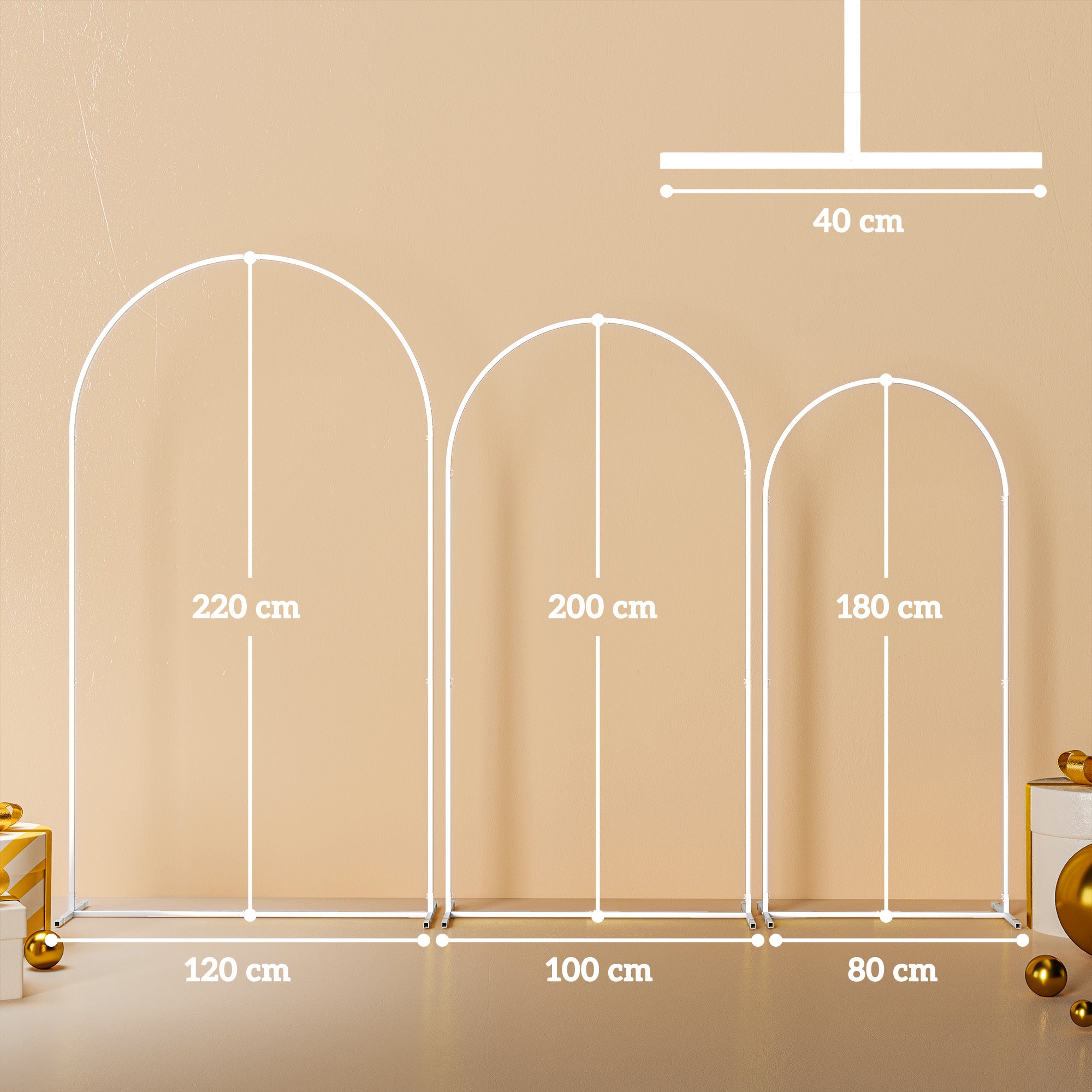 Outsunny Wedding Arch Frame Set, Metal Balloon Arch Stand Set, Balloon Arch Stand Set for Birthday Party, 2.2, 2, 1.8 m White 