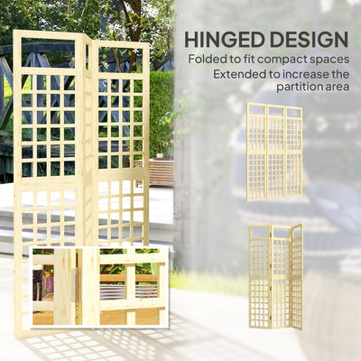 Outsunny 3-Panel Garden Privacy Screen, Freestanding Foldable Wooden Outdoor Divider/Trellis, Decorative Privacy Screen for Garden Patio Pool, 120 x 170 cm, Natural Wood Finish 