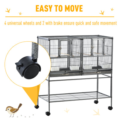 PawHut Large Bird Cage Parrot Cage with Divider, Slide Tray for Finch Canaries Parakeets Cockatiels, 95 x 45.5 x 102 cm 