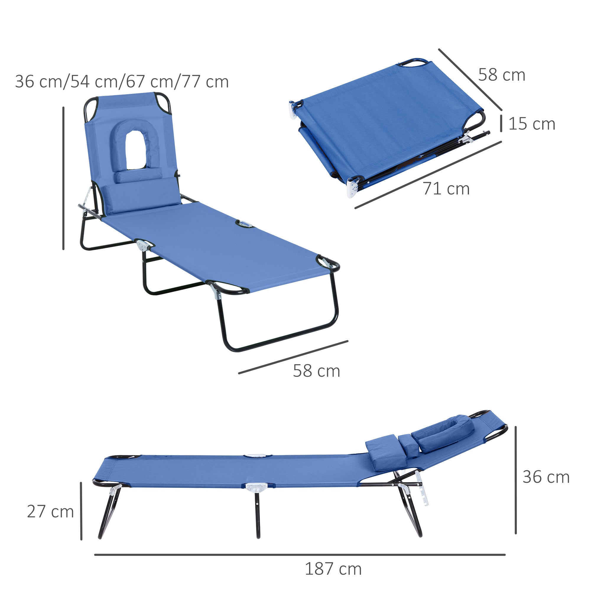 Outsunny Reading Hole Sun Lounger - Blue 