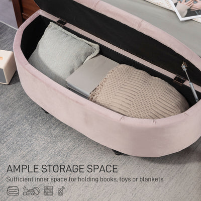 HOMCOM Semi-Circle Ottoman Storage Bench, Bed End Bench, Tufted Upholstered Window Seat Footrest Stool with Rubberwood Legs for Bedroom & Entryway, 120 x 46 x 42 cm, Pink 