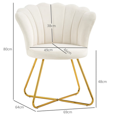 HOMCOM Velvet-Feel Lotus Petal Accent Chair - Cream 