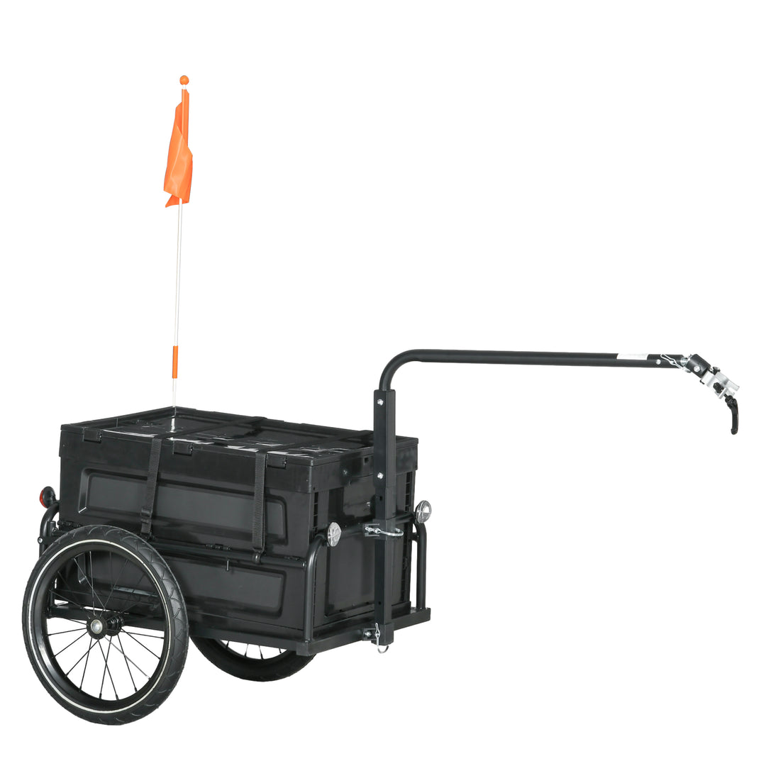 HOMCOM Steel Trailer for Bike, Bicycle Cargo Trailer with 65L Foldable Storage Box and Safe Reflectors, Max Load 40KG, Black 
