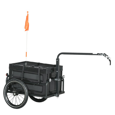 HOMCOM Steel Trailer for Bike, Bicycle Cargo Trailer with 65L Foldable Storage Box and Safe Reflectors, Max Load 40KG, Black 