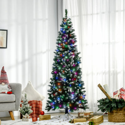 HOMCOM 6FT Tall Prelit Pencil Slim Artificial Christmas Tree with Realistic Branches, 300 Colourful LED Lights and 618 Tips, Xmas Decoration, Green 