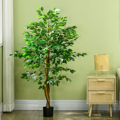 HOMCOM Artificial Ficus Tree, with Weighted Plant Pot - Green 