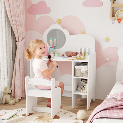 AIYAPLAY Kids Dressing Table with Mirror, Stool, Kids Vanity Table with Shelves, for Ages 3-8 Years, White 