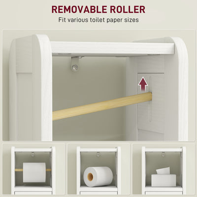 HOMCOM Small Bathroom Storage Cabinet with Toilet Roll Holder - White 