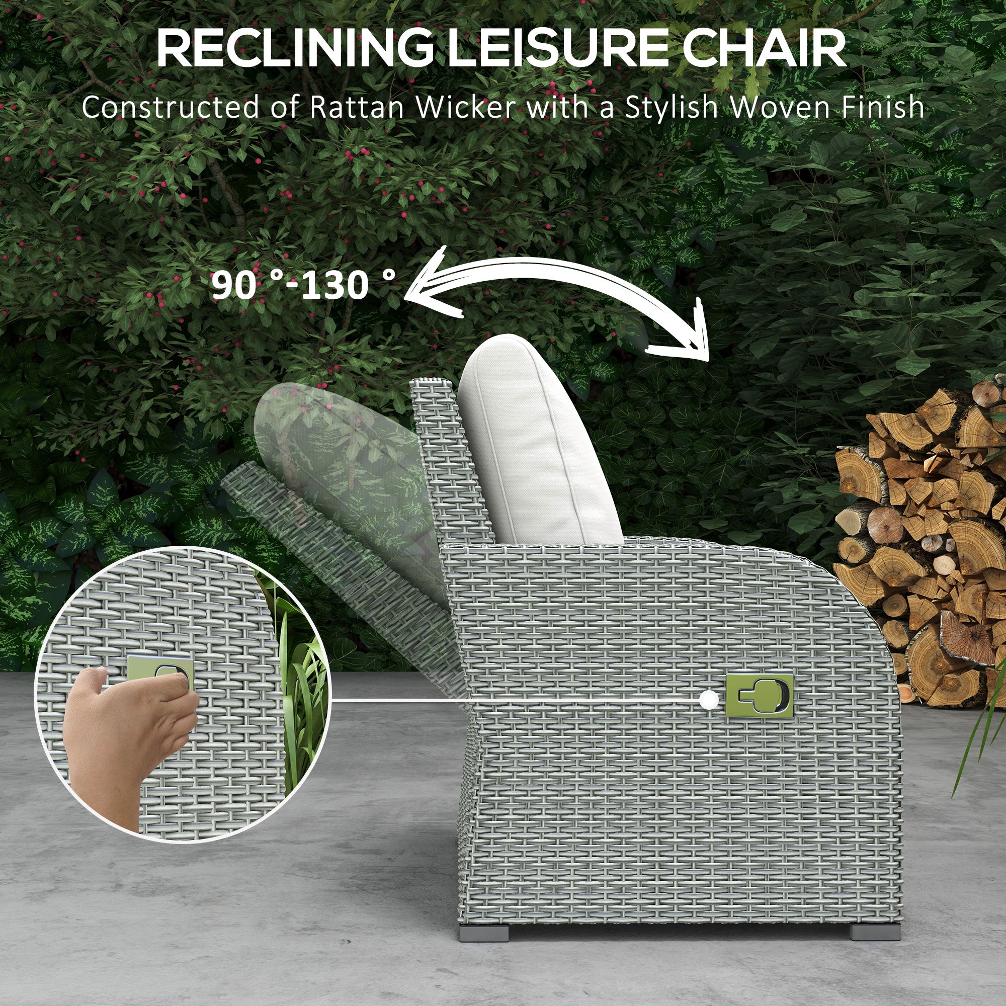 Outsunny Six-piece Outdoor Rattan Dining Set, with Reclining Armchairs - Grey 