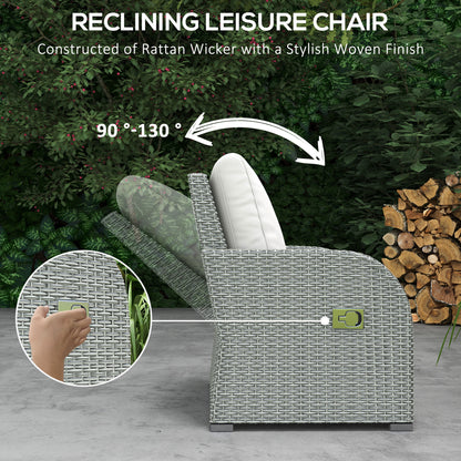Outsunny Six-piece Outdoor Rattan Dining Set, with Reclining Armchairs - Grey 