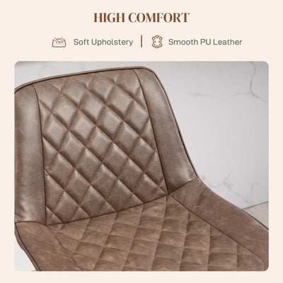 HOMCOM Bar Stools Set of 2, Retro Adjustable Kitchen Stool, Swivel PU Leather Upholstered Bar Chairs with Back, Footrest and Steel Base, Brown 