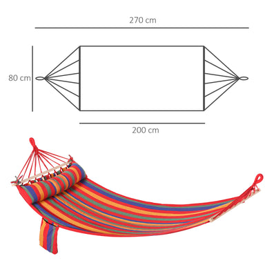 Outsunny Cotton Hammock Soft Portable Swing Sleeping w/ Headrest & Side Pocket Deluxe Swing Chair for Beach, Yard, Bedroom, Patio, Porch, Indoor, Outdoor，270 x 80 cm 