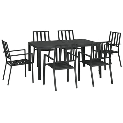 Outsunny Seven-Piece Minimal Metal Garden Dining Set, with Parasol Hole - Black 